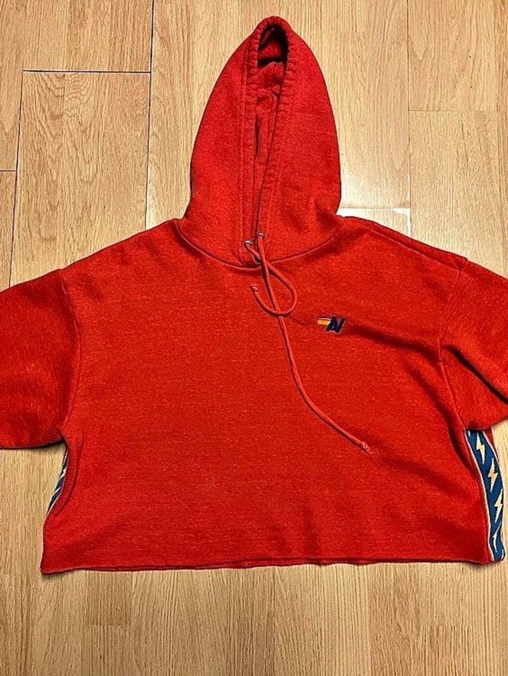 Aviator Nation Bolt Stripe Relaxed Pullover Hoodie Red XS